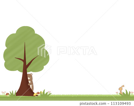 熊和兔子的框架從樹上偷看 113109493