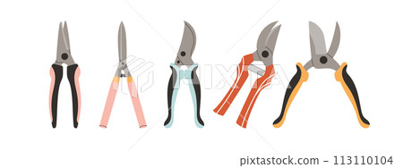 Set of secateurs for gardening. Hand drawn vector illustration. 113110104
