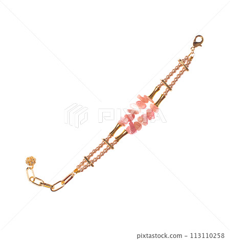 Jewelry bracelet with pearl, gold and semiprecious stones isolated on white background 113110258