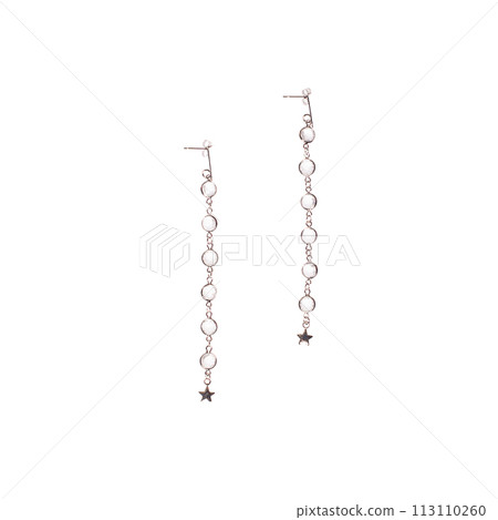 Tender long gold jewelry earring isolated on white background Tender long gold jewelry earring isolated on white background 113110260