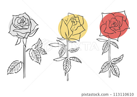 手繪線描月季花(3種) 手繪線描月季花(3種) 113110610