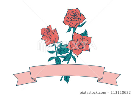 帶有絲帶橫幅的紅玫瑰花束 帶有絲帶橫幅的紅玫瑰花束 113110622