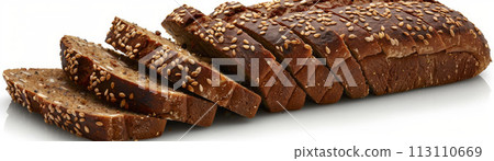 Seeded Whole Wheat Bread Slices on White 113110669