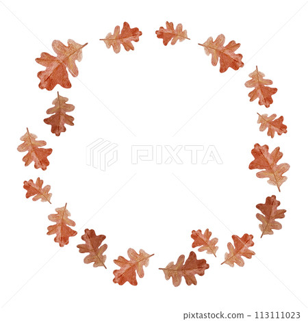 An oak leaf with an acorn watercolor wreath isolated on white 113111023