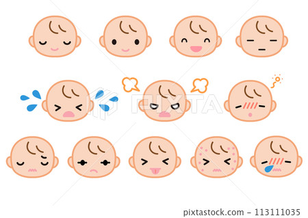 各種表情的嬰兒臉簡單插畫集 113111035