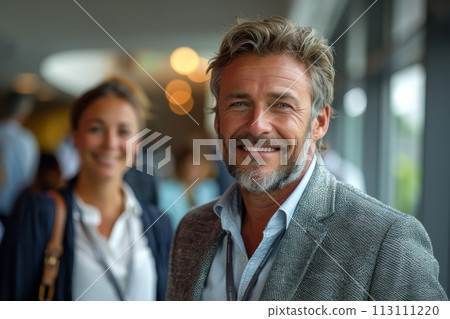 Confident Businessman happy executive colleagues partners having conversation discussing standing in Modern corporate office Confident Businessman happy executive colleagues partners having conversation discussing standing in Modern corporate office 113111220
