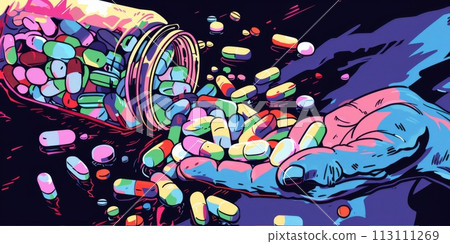 Hand with narcotic substance that affects mood or behavior and is consumed for nonmedical purposes 113111269