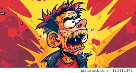 Cartoon rebel yell shout, loud screaming headlines raise fear levels 113111341