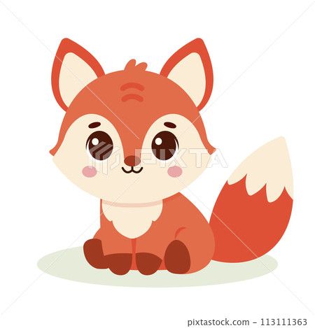 Cute baby fox charcter. Vector illustration for children design. Flat style 113111363