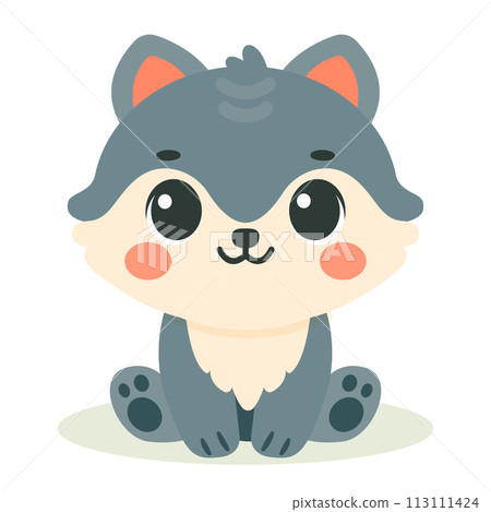 Cute baby wolf charcter. Vector illustration for children design. Flat style 113111424