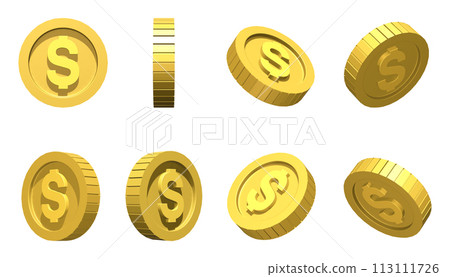 gold dollar coin different angles 3D image gold dollar coin different angles 3D image 113111726
