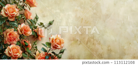 Banner with beautiful roses for decoration of invitations for weddings, anniversaries or meetings, copy space for concept 113112108