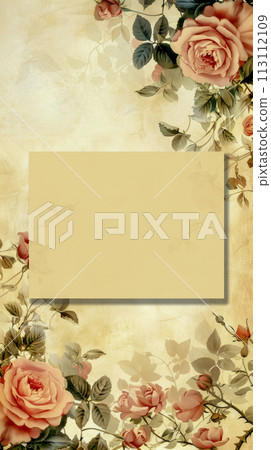 Beautiful vintage poster with a floral pattern of intertwining spray roses for decoration of invitations for weddings, anniversaries or meetings Beautiful vintage poster with a floral pattern of intertwining spray roses for decoration of invitations for weddings, anniversaries or meetings 113112109