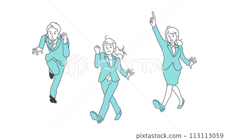 Full body illustration set of a businessman moving forward Full body illustration set of a businessman moving forward 113113059