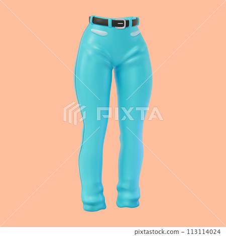 3d Denim Blue Jeans Cartoon Design Style Trendy Fashion Female Casual Clothes . Vector illustration of Skinny Model Pants 113114024