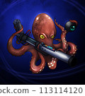 Illustration of a Martian-like octopus with weapons (serious, realistic, cool) 113114120