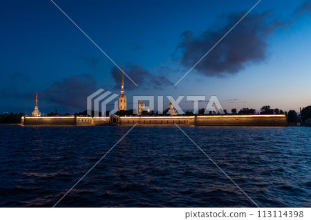 Russia. Saint-Petersburg. July 8, 2023. Night view of the Peter and Paul Fortress. 113114398