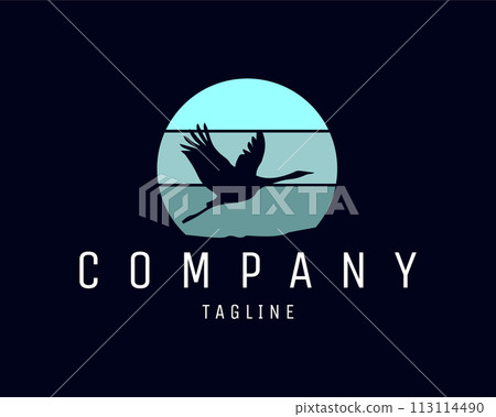 stork flying silhouette. vintage vector design. isolated on a black background appears a crane flying high. best for logo, badge, emblem, icon, sticker design. available in eps 10 stork flying silhouette. vintage vector design. isolated on a black background appears a crane flying high. best for logo, badge, emblem, icon, sticker design. available in eps 10 113114490