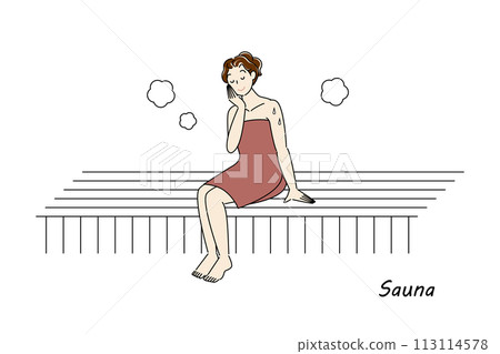 A cute sauna-loving woman enjoying the sauna in the sauna room Toto Sauna Girl Simple Illustration 113114578
