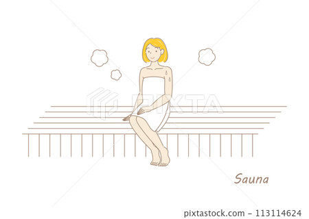 A cute sauna-loving woman enjoying the sauna in the sauna room Getting ready Sauna girl Simple Illustration Vector 113114624