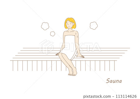 A cute sauna-loving woman enjoying the sauna in the sauna room Getting ready Sauna girl Simple Illustration Vector A cute sauna-loving woman enjoying the sauna in the sauna room Getting ready Sauna girl Simple Illustration Vector 113114626