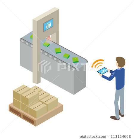 工人在平板電腦終端機上操作工業設備的插圖 113114668