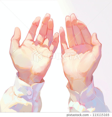 Illustration of a beautiful hand of a person wearing a white shirt with the palm facing upward 113115103