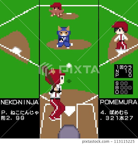 動物與人的運動遊戲（棒球比賽、昭和復古、像素藝術） 113115225