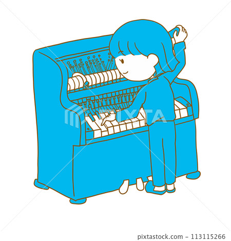 A woman tuning an upright piano 113115266