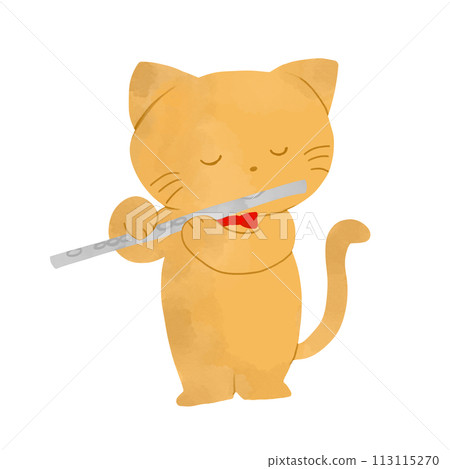 A cat standing and playing the flute 113115270