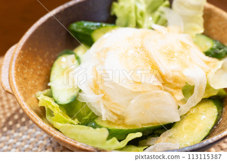 美味的洋蔥片蔬菜沙拉 美味的洋蔥片蔬菜沙拉 113115387