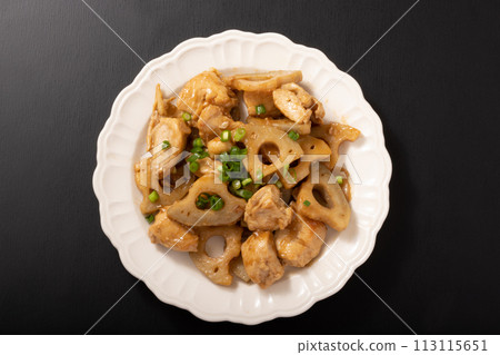 Sweet and sour teriyaki chicken breast and lotus root 113115651