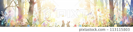 Watercolor painting of Easter bunnies in the forest AI image 113115803