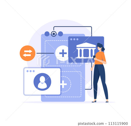 Online E-Banking,Data Protection,Characters in online internet banking transfer electronic funds from bank to bank. Sending and receiving money concept Online E-Banking,Data Protection,Characters in online internet banking transfer electronic funds from bank to bank. Sending and receiving money concept 113115900