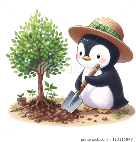 Penguin planting trees clipart watercolor Penguin planting trees clipart watercolor 113115947