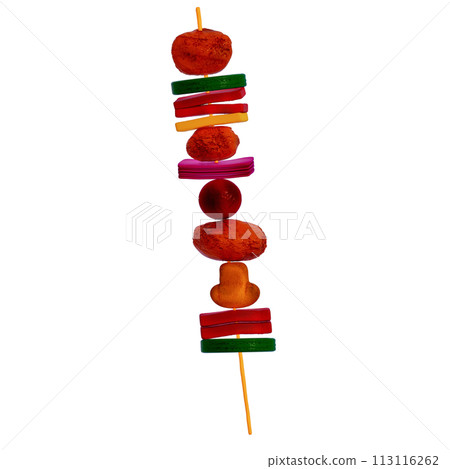 BBQ Grill for camping , vegetables skewer on transparent background , 3D Rendering BBQ Grill for camping , vegetables skewer on transparent background , 3D Rendering 113116262