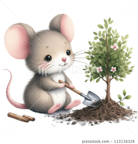 Rat planting a tree clipart watercolor Rat planting a tree clipart watercolor 113116326