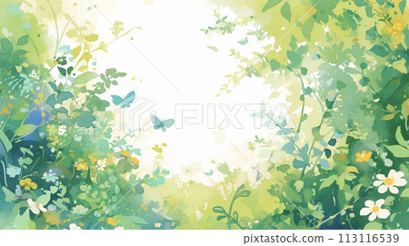 Forest landscape with flowers and butterflies AI image Forest landscape with flowers and butterflies AI image 113116539