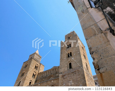 Cefalu Cathedral and blue sky (Sicily, Italy) 113116843