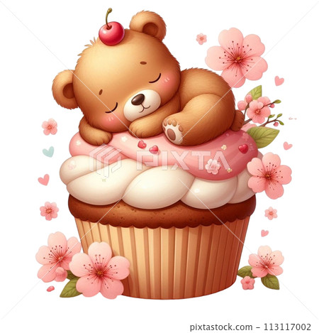 bear sleeping on cupcake clipart watercolor 113117002