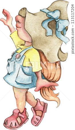 Watercolor hand drawn cute Nordic Scandinavian gnome. Hand drawn illustration . Design for baby shower party, birthday, cake, holiday celebration design, greetings cards, invitation. 113117204