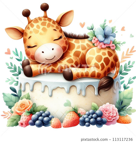giraffe sleeping on cake clipart watercolor giraffe sleeping on cake clipart watercolor 113117236