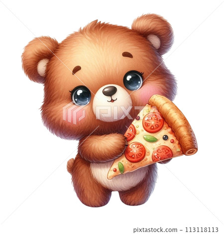 bear holding pizza clipart watercolor 113118113