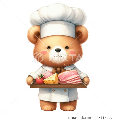Bear wearing a chef's uniform holding cheese and ham clipart watercolor Bear wearing a chef's uniform holding cheese and ham clipart watercolor 113118299