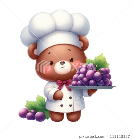 Bear wearing a chef's uniform holding grapes clipart watercolor Bear wearing a chef's uniform holding grapes clipart watercolor 113118337