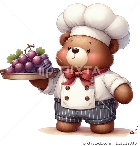 Bear wearing a chef's uniform holding grapes clipart watercolor Bear wearing a chef's uniform holding grapes clipart watercolor 113118339