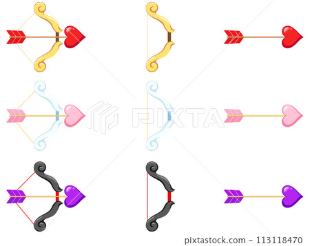 Cupid's arrow and bow illustration material 3 color set 113118470