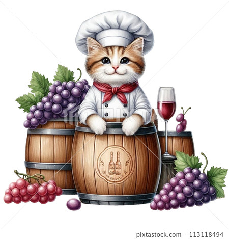 cat holding grapes clipart watercolor 113118494