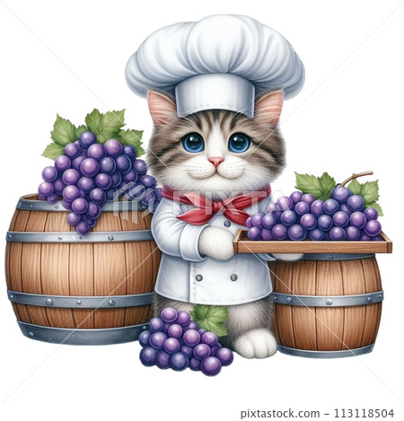 cat holding grapes clipart watercolor 113118504