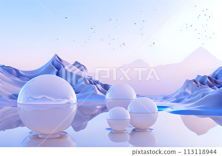 3D glow modern sphere with water landscape wallpaper 3D glow modern sphere with water landscape wallpaper 113118944